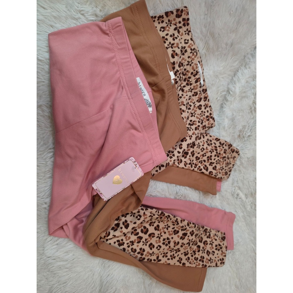 NWT Btween Girls 3-Pack Leggings Set - Pink Butterfly & Animal Print Size 7